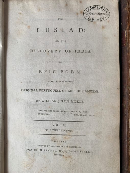 The Lusiad; or, the Discovery of India. An Epic Poem