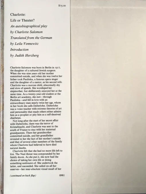 Charlotte: Life Or Theater? An Autobiographical Play By Charlotte Salomon
