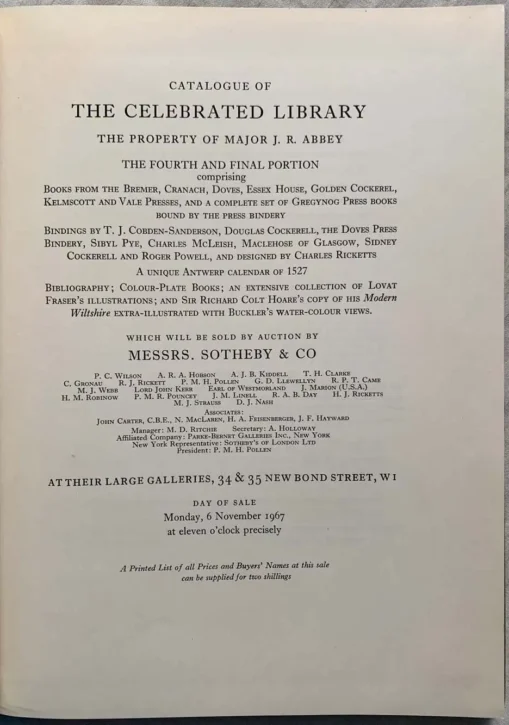 Catalogue of The Celebrated Library of Major J. R. Abbey 4 Vol Set - Image 19